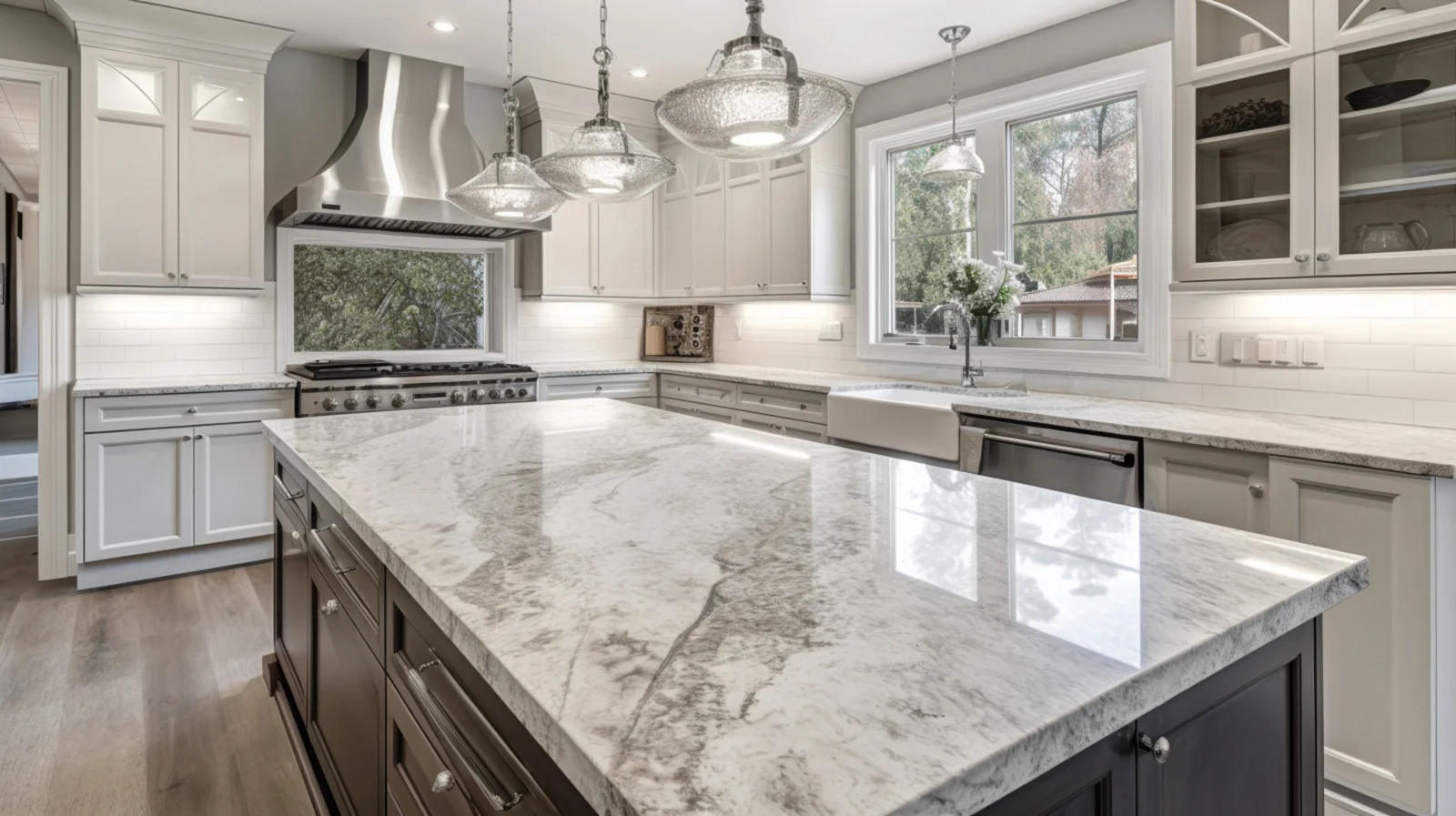 freshly installed marble countertops